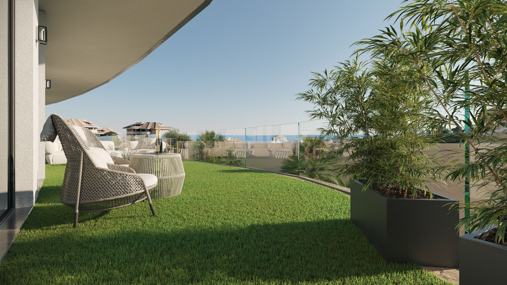compressed-The Kos terraza jardin habitacion y vistas mar Villas exclusivas en El Higuerón, Málaga